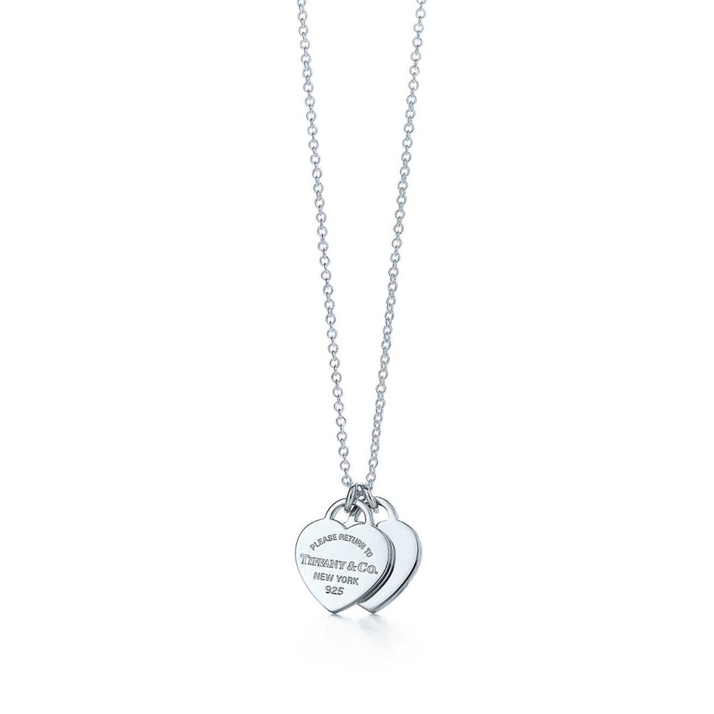 Tiffany Silver Mini Double Heart Tag Pendant &box